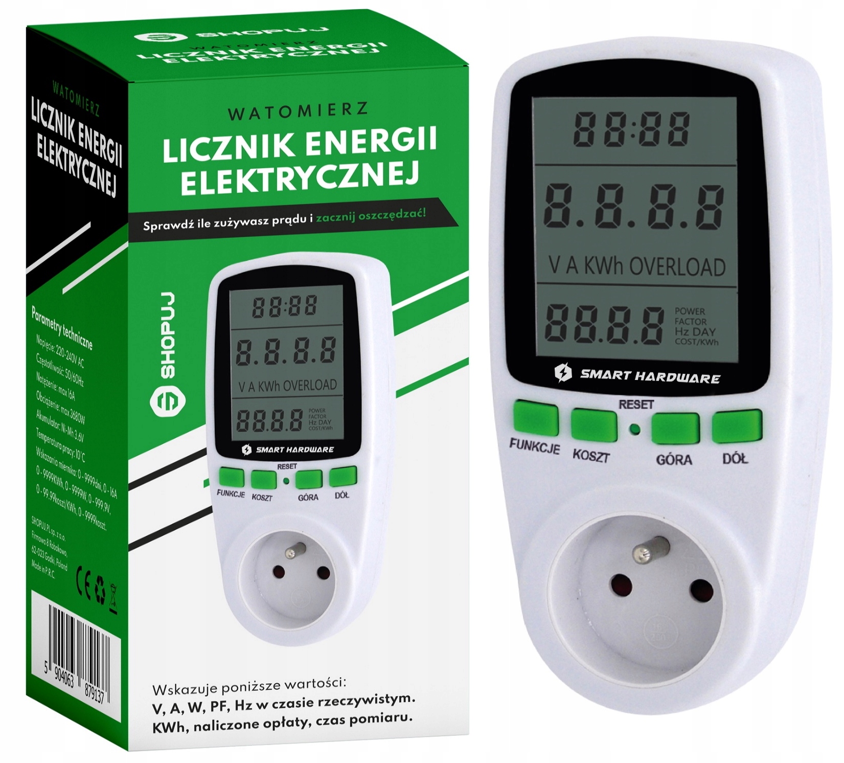 Inteligentný hardvér Watomierz PM01 16 A 3600 W